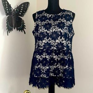Delicate and sweet navy blue sleeveless blouse